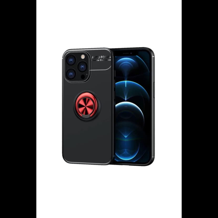 Newface Apple iPhone 13 Pro Kılıf Range Yüzüklü Silikon - Siyah-Kırmızı