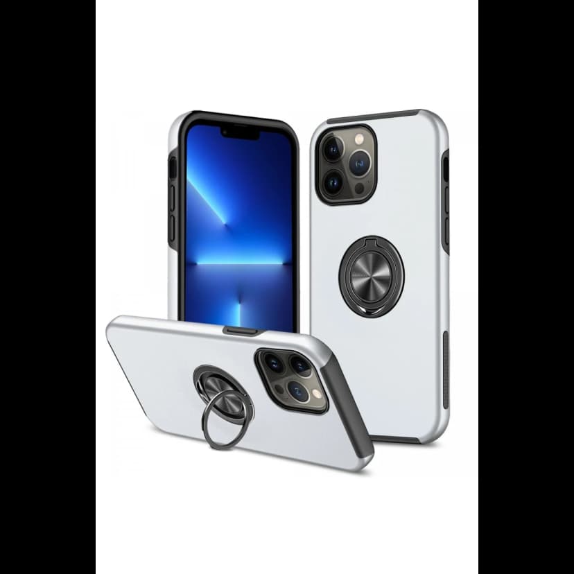 Newface Apple iPhone 13 Pro Kılıf Elit Yüzüklü Kapak - Gümüş