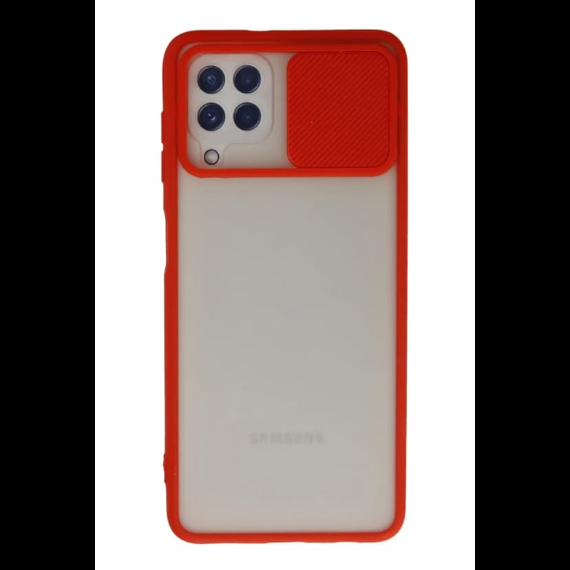 Newface Samsung Galaxy A22 Kılıf Palm Buzlu Kamera Sürgülü Silikon - Kırmızı