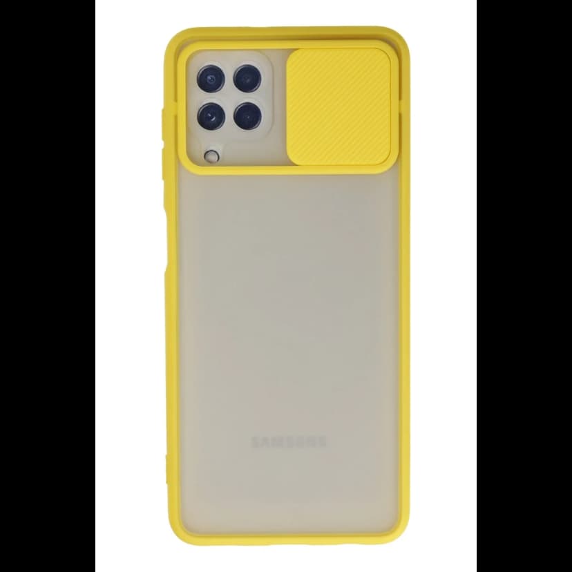 Newface Samsung Galaxy A22 Kılıf Palm Buzlu Kamera Sürgülü Silikon - Sarı