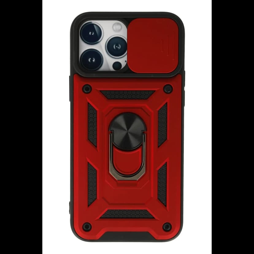 Newface Apple iPhone 13 Pro Max Kılıf Pars Lens Yüzüklü Silikon - Kırmızı