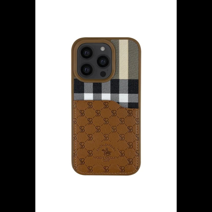 Santa Barbara Polo Racquet Club Apple iPhone 13 Pro Plaid Kartvizitli Kapak - Kahverengi