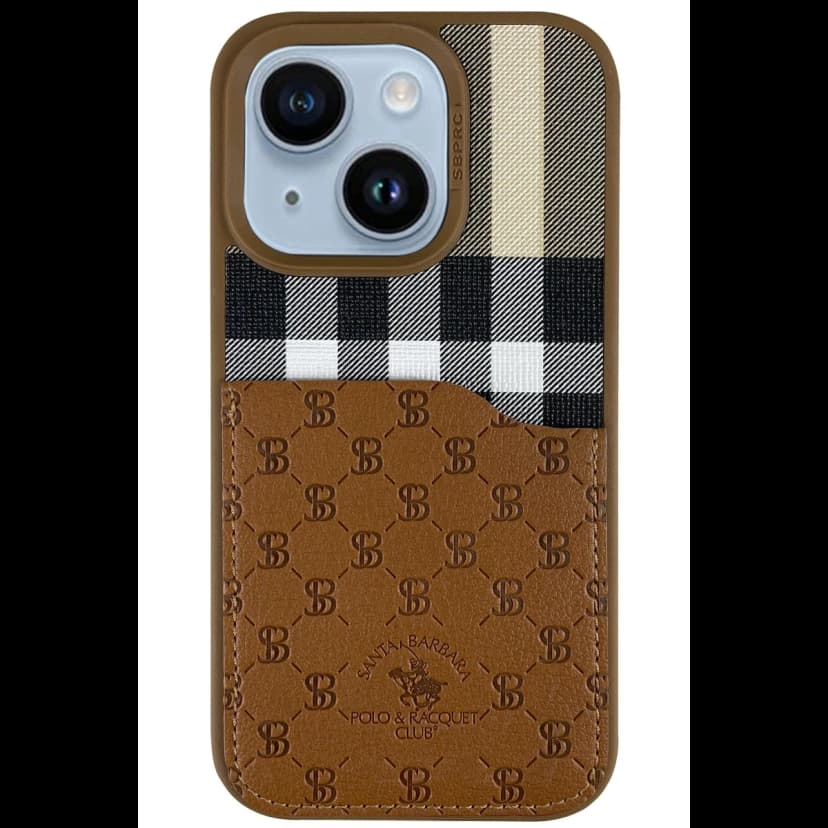 Santa Barbara Polo Racquet Club Apple iPhone 14 Plaid Kartvizitli Kapak - Kahverengi
