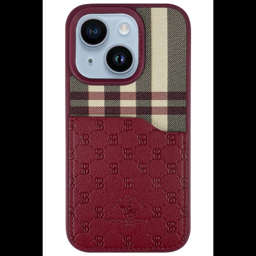 Santa Barbara Polo Racquet Club Apple iPhone 14 Plaid Kartvizitli Kapak - Kırmızı