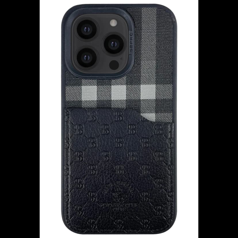 Santa Barbara Polo Racquet Club Apple iPhone 14 Pro Plaid Kartvizitli Kapak - Siyah