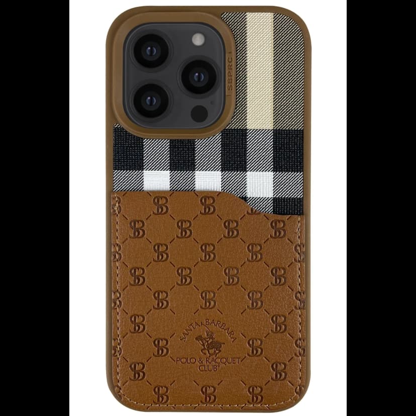 Santa Barbara Polo Racquet Club Apple iPhone 14 Pro Max Plaid Kartvizitli Kapak - Kahverengi