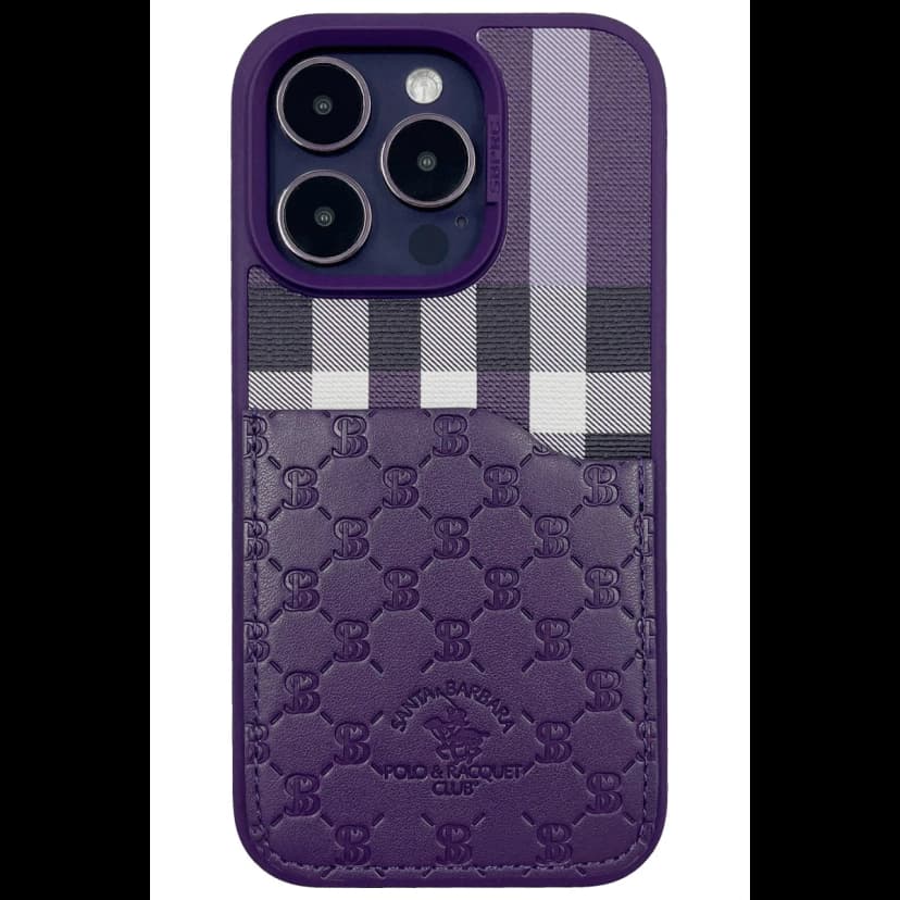 Santa Barbara Polo Racquet Club Apple iPhone 14 Pro Max Plaid Kartvizitli Kapak - Mor