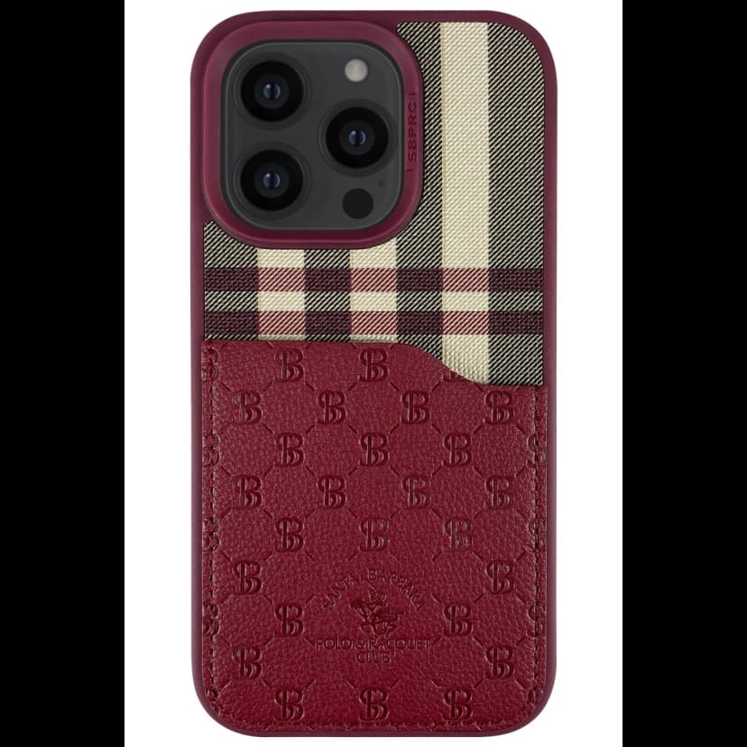 Santa Barbara Polo Racquet Club Apple iPhone 14 Pro Max Plaid Kartvizitli Kapak - Kırmızı