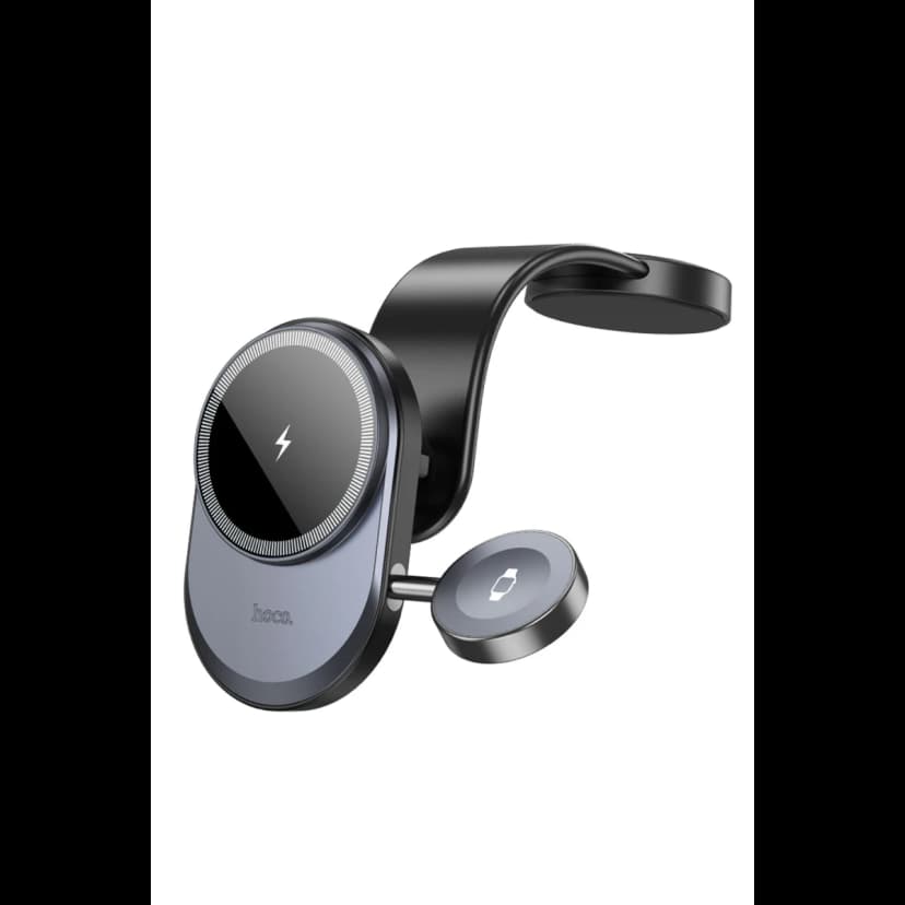 Hoco. HW28 Excelso Yapışkanlı 15W Kablosuz Şarj ve 2.5W Kablosuz Saat Şarj Destekli Magsafe Araç Tutucu - Siyah