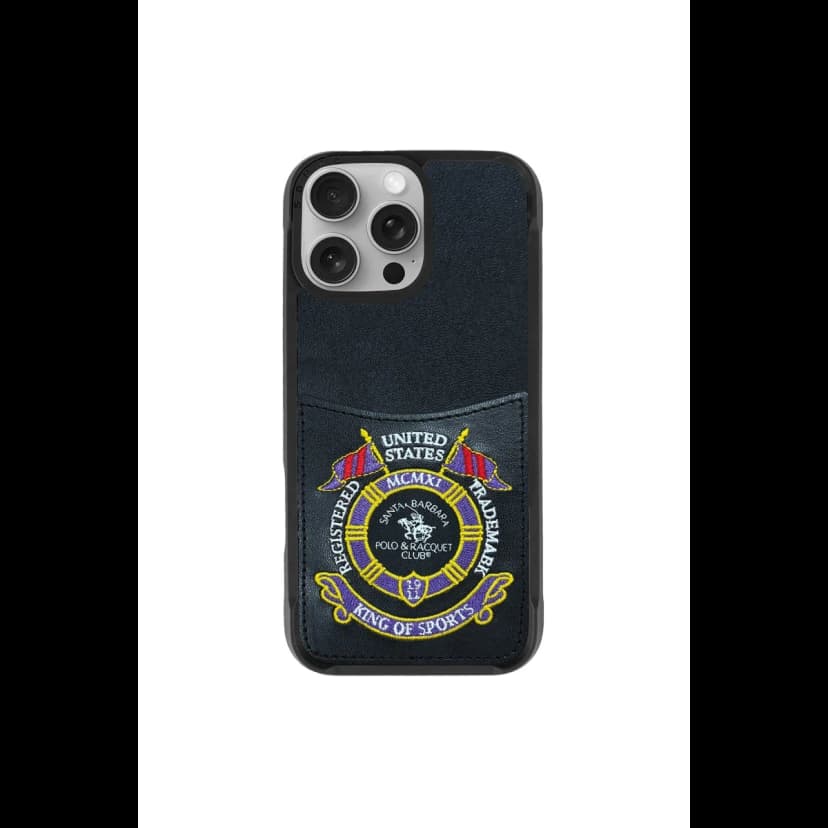 Santa Barbara Polo Racquet Club Apple iPhone 16 Pro Max Abner İçi Süet Nakış Desenli Kartvizitli Kılıf - Siyah