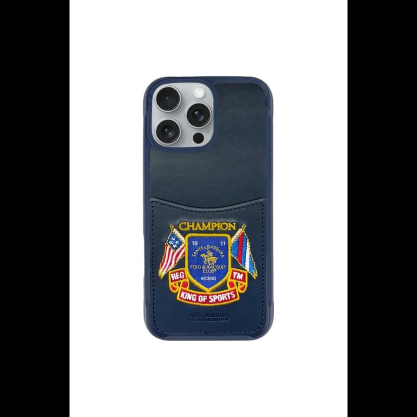 Santa Barbara Polo Racquet Club Apple iPhone 16 Pro Max Abner İçi Süet Nakış Desenli Kartvizitli Kılıf - Lacivert
