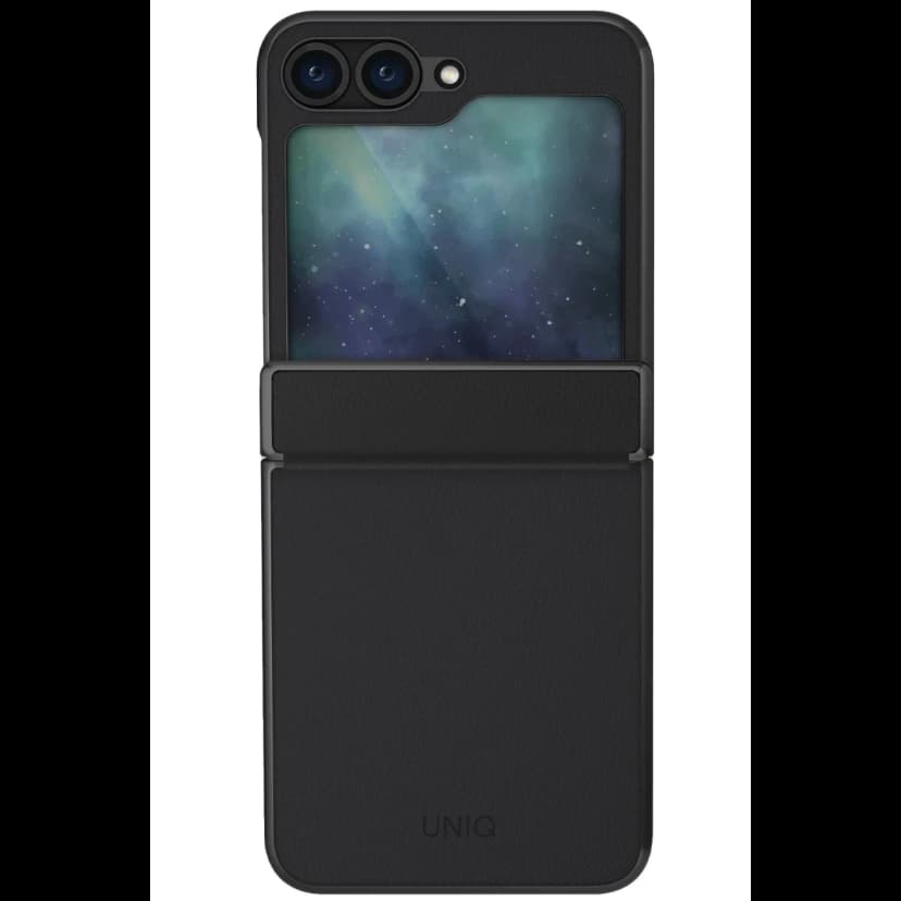 Uniq Samsung Galaxy Z Flip 6 Ora Katlanabilir Deri Kapak - Siyah