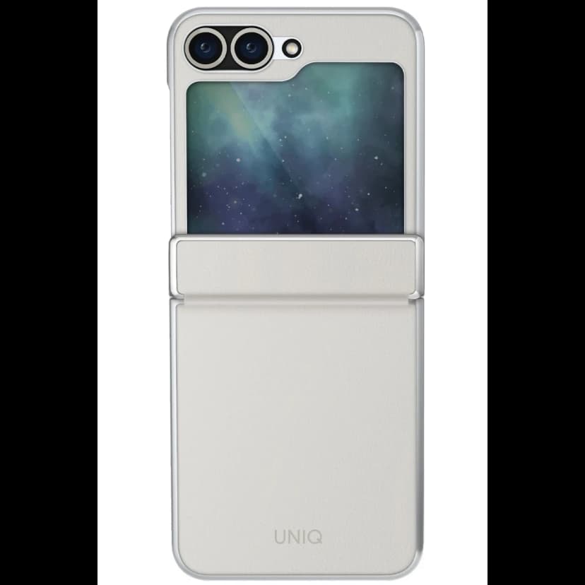 Uniq Samsung Galaxy Z Flip 6 Ora Katlanabilir Deri Kapak - Beyaz
