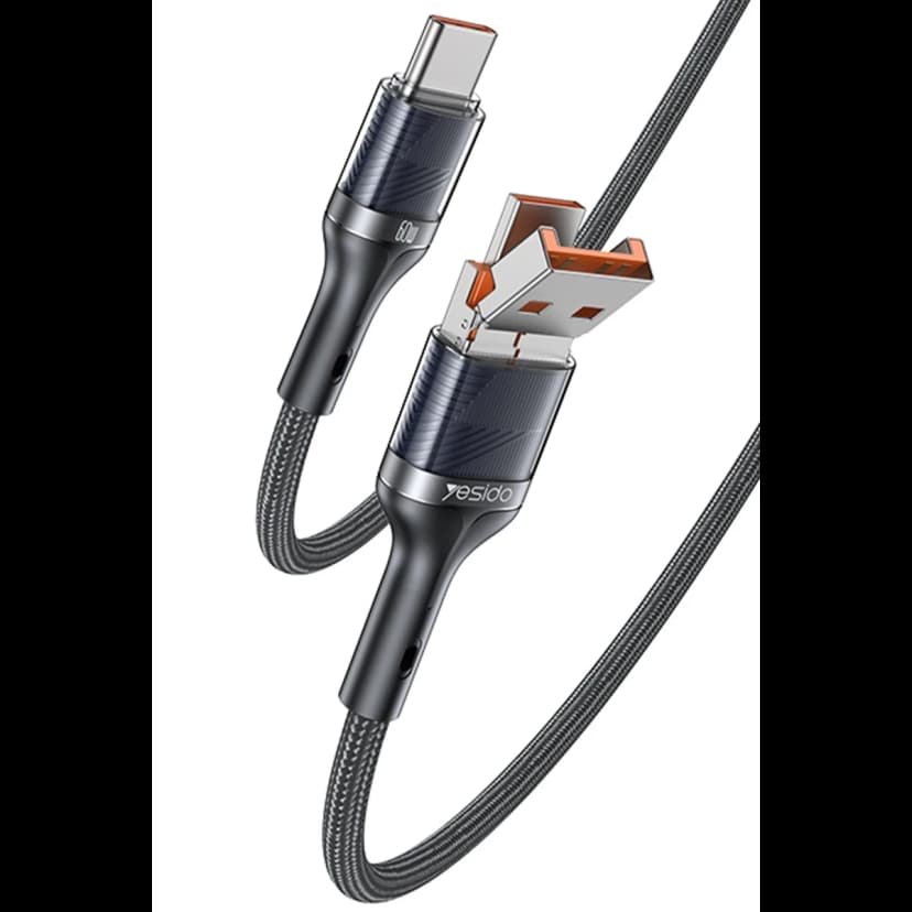 Yesido CA165C 1.2M 2in1 Bir Ucu USB ve Type-C to Type-C PD Hızlı Şarj Kablosu - Siyah