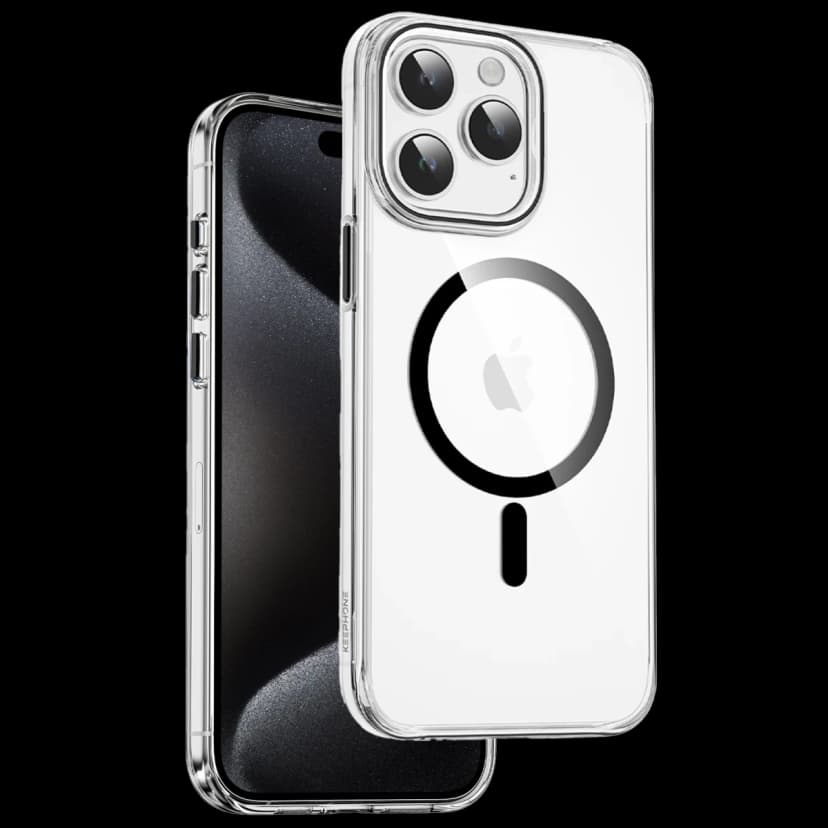 Keephone Apple iPhone 15 Pro Max Aurora Şeffaf Magsafe Kılıf - Siyah