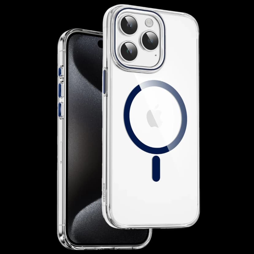 Keephone Apple iPhone 15 Pro Max Aurora Şeffaf Magsafe Kılıf - Mavi