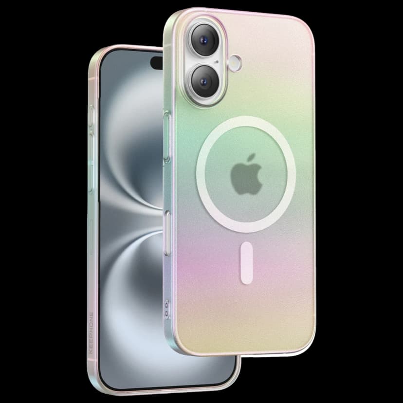 Keephone Apple iPhone 16 Fantasia Gökkuşağı Magsafe Kılıf - Beyaz