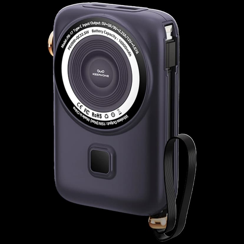 Keephone PB17 RapidPower 10.000 mAh 20W Type-C 20W Lightning 22.5W USB 15W Kablosuz Şarj PD Magsafe Powerbank - Mor