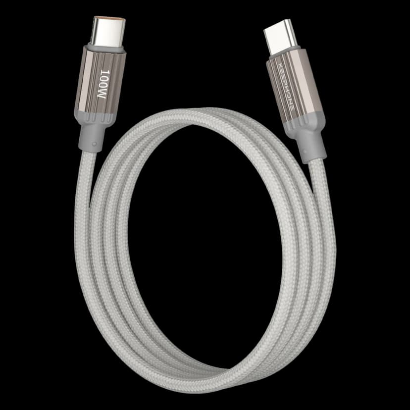 Keephone Magcoil 1M 100W Örgülü Type-C to Type-C Mıknatıslı PD Hızlı Şarj Data Kablosu - Titanyum