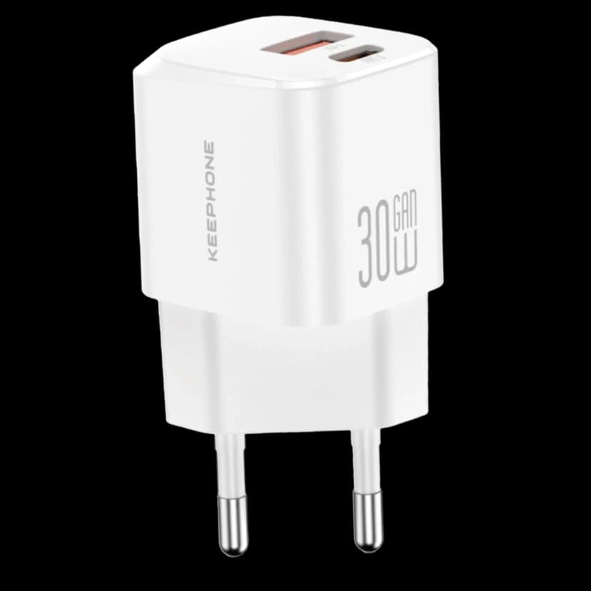 Keephone GaN Wall CH23091 30W 1 Adet Type-C ve 1 Adet USB Çıkışlı GaN Şarj Cihazı - Beyaz