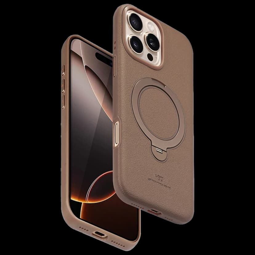 HDD Apple iPhone 16 Pro Vapor Deri Magsafe Standlı Kılıf - Gold