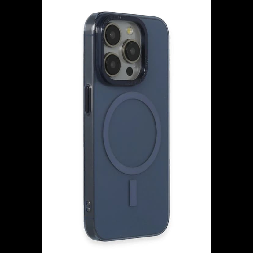 Newface Apple iPhone 15 Pro Max Kılıf Anka PC Magneticsafe Sert Metal Kapak - Lacivert