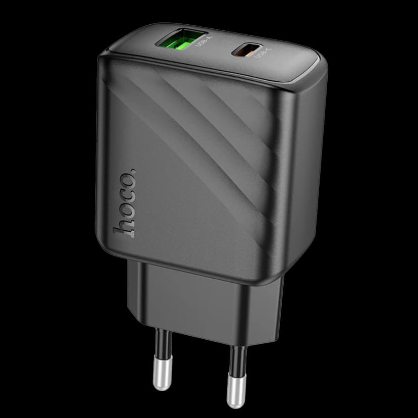 Hoco. CS23A Sunlight 30W 1 Adet Type-C ve 1 Adet USB 3.0 QC Çıkışlı PD Hızlı Şarj Aleti - Siyah