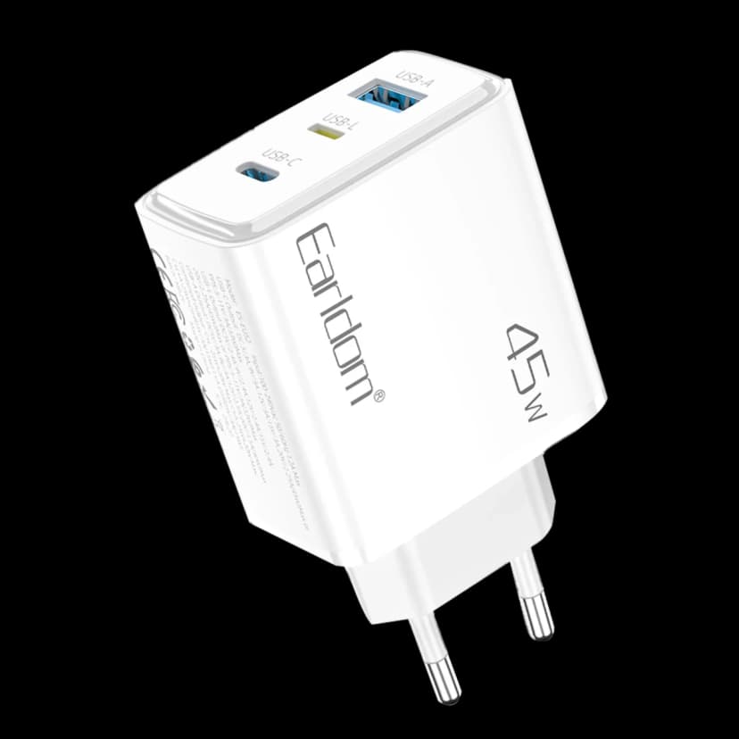 Earldom EU52 Type-C Lightning ve USB Çıkışlı 45W PD Hızlı Şarj Aleti - Beyaz