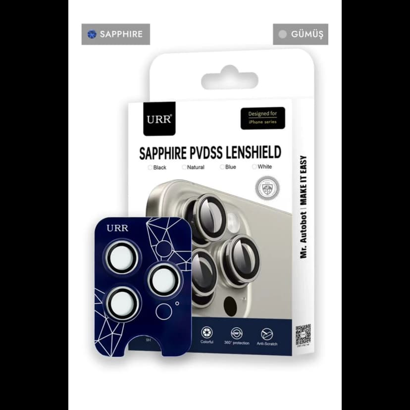 URR Apple iPhone 14 Pro Max Sapphire PVDSS Kamera Lens Koruyucu - Gümüş