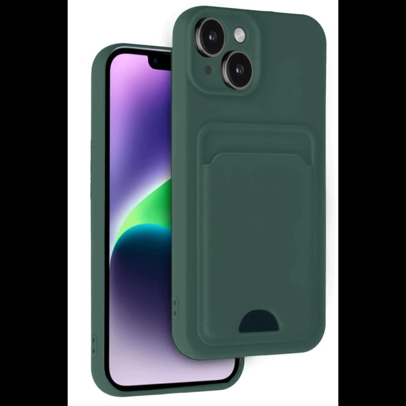 Newface Apple iPhone 14 Kılıf Kelvin Kartvizitli Silikon - Koyu Yeşil