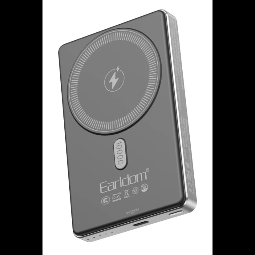Earldom PD49 10.000 mAh 15W Kablosuz Şarj ve 20W Type-C Çıkışlı PD Hızlı Şarj Powerbank - Siyah