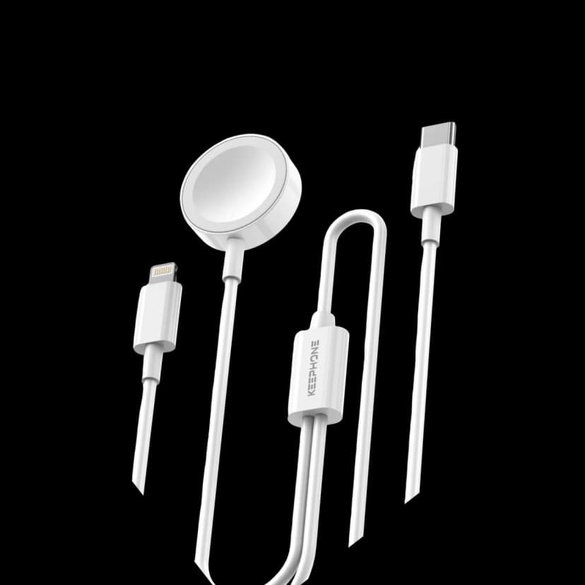 Keephone IC-013 Type-C to Lightning ve Kablosuz Saat Şarj Çıkışlı 2in1 Hızlı Şarj Kablosu - Beyaz