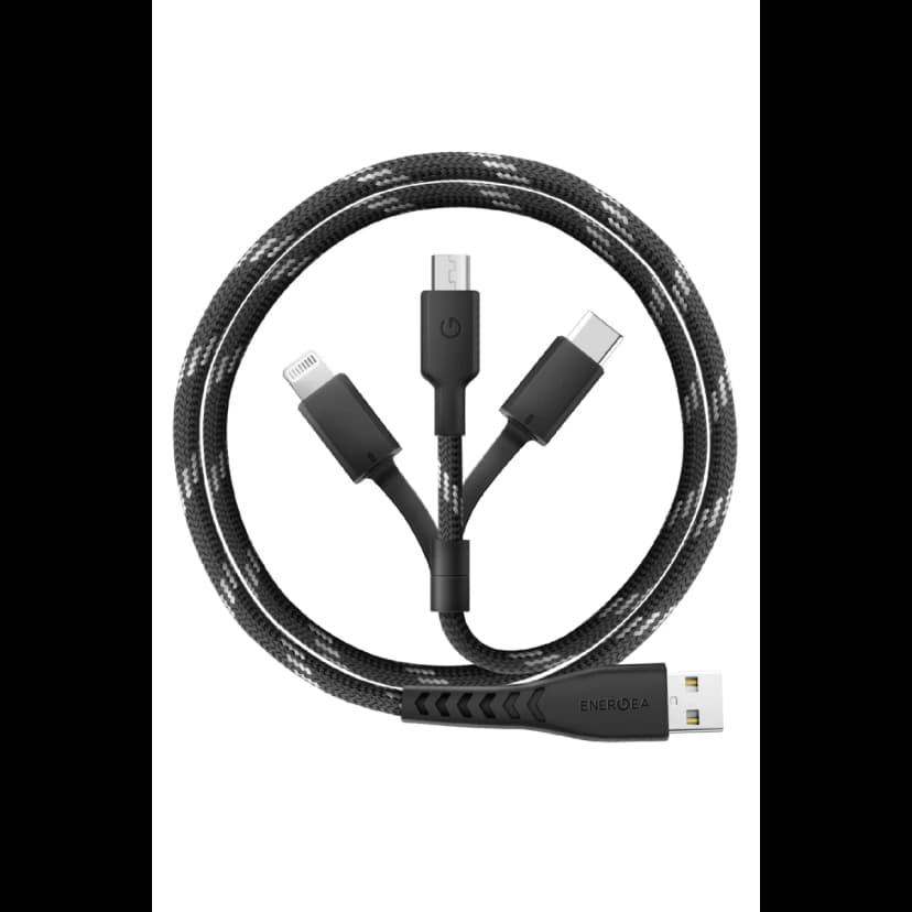 Energea C89 NyloFlex 3in1 1.5M 3A USB to Type-C / Lightning / Micro Hızlı Şarj Kablo - Siyah