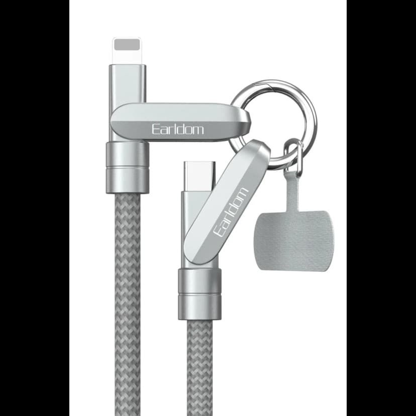 Earldom EC-208CL 1M 27W Type-C to Lightning Ekstra Boyun Askısına Dönüşme Özellikli PD Hızlı Şarj Kablosu - Gümüş