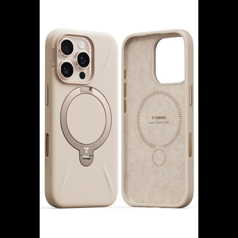 Torras Apple iPhone 16 Pro Max O Stand Spin Silicone Serisi Magsafe Kılıf - Çöl Titanyum