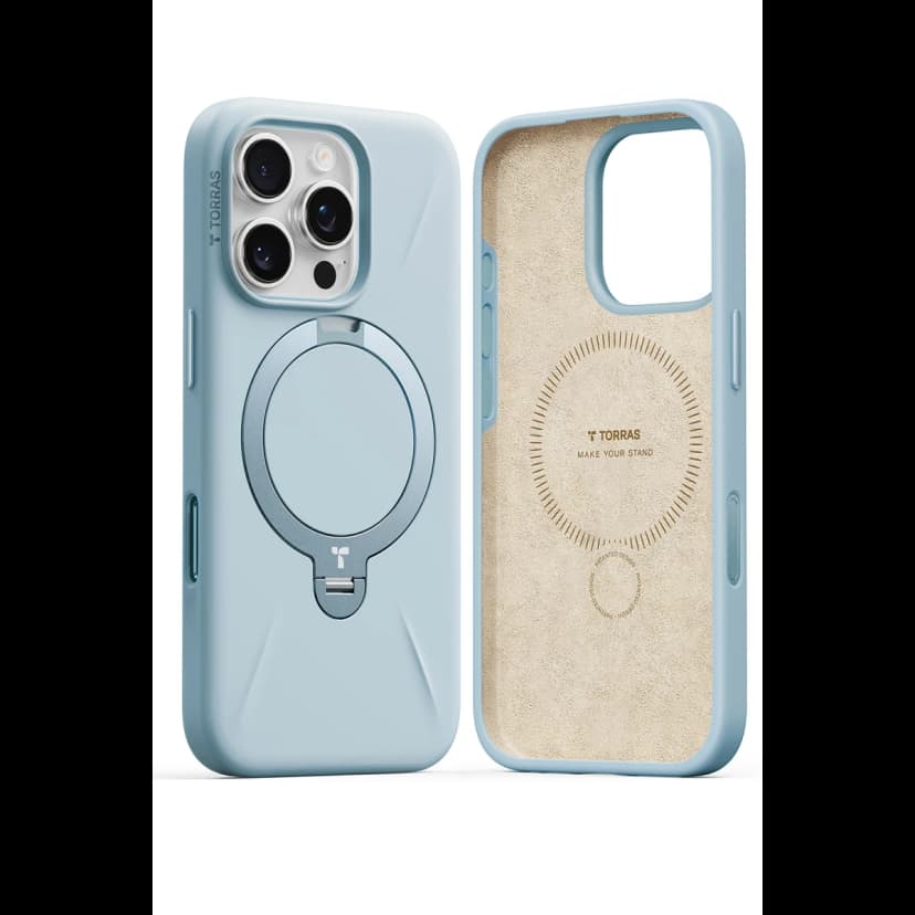 Torras Apple iPhone 16 Pro O Stand Spin Silicone Serisi Magsafe Kılıf - Açık Mavi