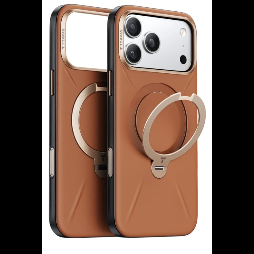 Torras Apple iPhone 17 Pro Max O Stand Spin VegSkin Serisi Magsafe Kılıf - Kahverengi