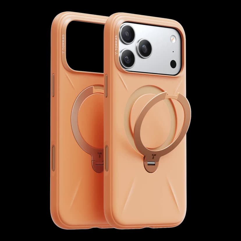 Torras Apple iPhone 17 Pro O Stand Spin Silicone Serisi Magsafe Kılıf - Turuncu