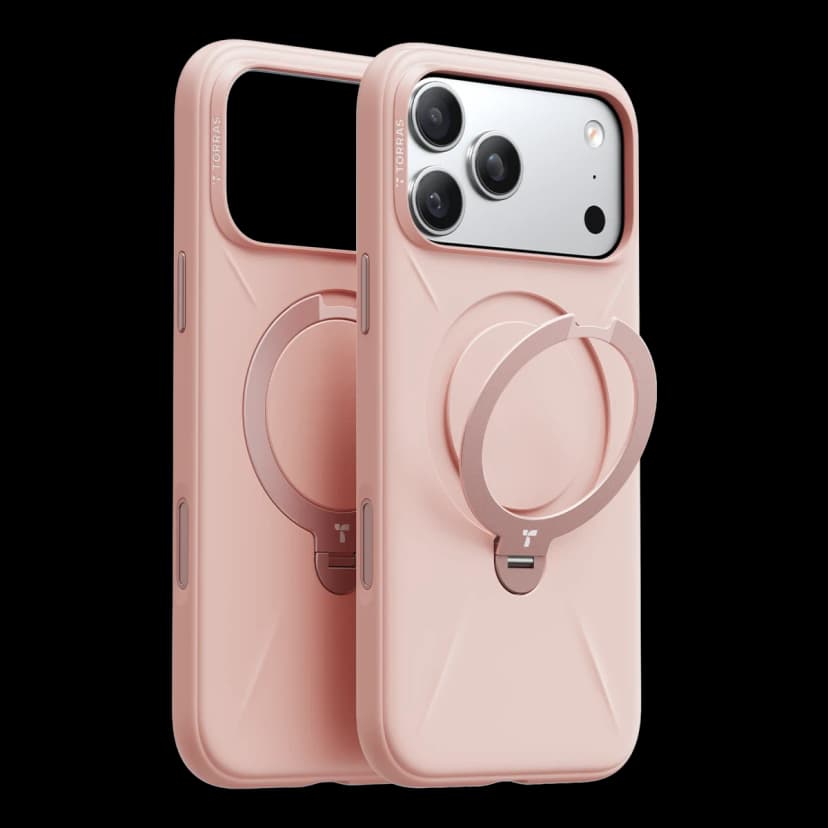 Torras Apple iPhone 17 Pro Max O Stand Spin Silicone Serisi Magsafe Kılıf - Pembe