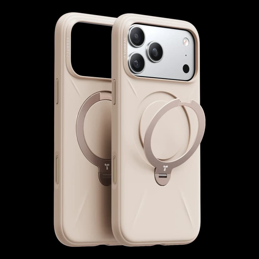 Torras Apple iPhone 17 Pro Max O Stand Spin Silicone Serisi Magsafe Kılıf - Krem