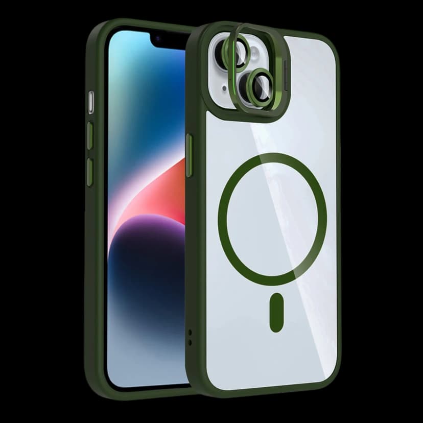 Joko Apple iPhone 15 Plus Remim Lensli Magsafe Standlı Kapak - Koyu Yeşil