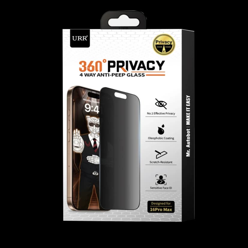 URR Apple iPhone 16 Plus 4 Way Anti Spy 360 Privacy Cam Ekran Koruyucu - Siyah