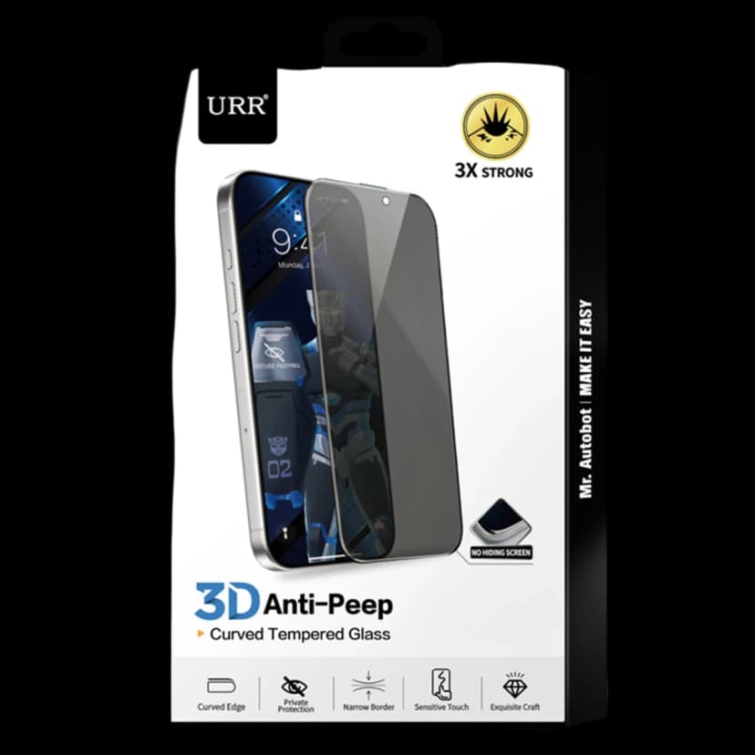 URR Apple iPhone 15 Pro Max 3D Anti-Peep Curved Hayalet Cam Ekran Koruyucu - Siyah