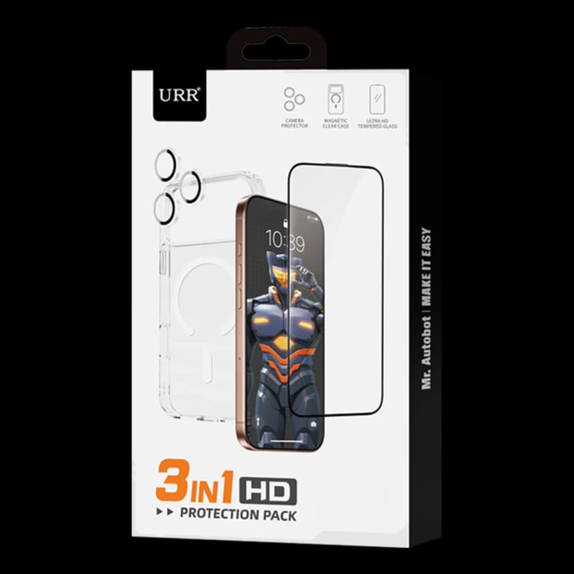 URR Apple iPhone 17 Pro Max Crystal Clear Magsafe 3in1 Ekran Koruyucu ve Kamera Lens Koruyucu - Şeffaf