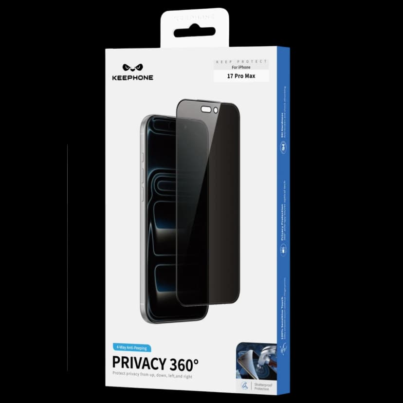 Keephone Apple iPhone 17 Pro 360 4 Way Privacy Cam Ekran Koruyucu - Siyah