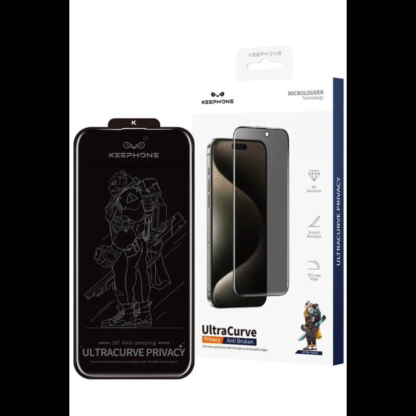 Keephone Apple iPhone 17 Pro UltraCurve Privacy 3D Cam Ekran Koruyucu - Siyah