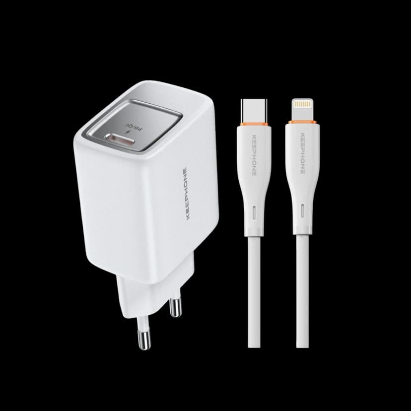 Keephone Mixeed 1 Adet 30W Hızlı Type-C Şarj Adaptörü ve 1 Adet 27W Type-C Şarj Kablosu - Beyaz