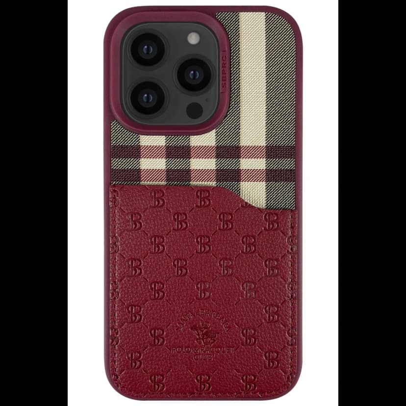 Santa Barbara Polo Racquet Club Apple iPhone 14 Pro Plaid Kartvizitli Kapak - Kırmızı