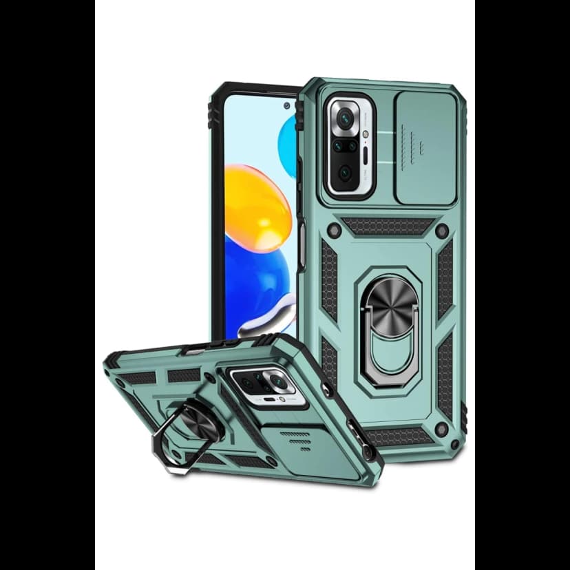 Newface Xiaomi Redmi Note 10 Pro Kılıf Pars Lens Yüzüklü Silikon - Yeşil