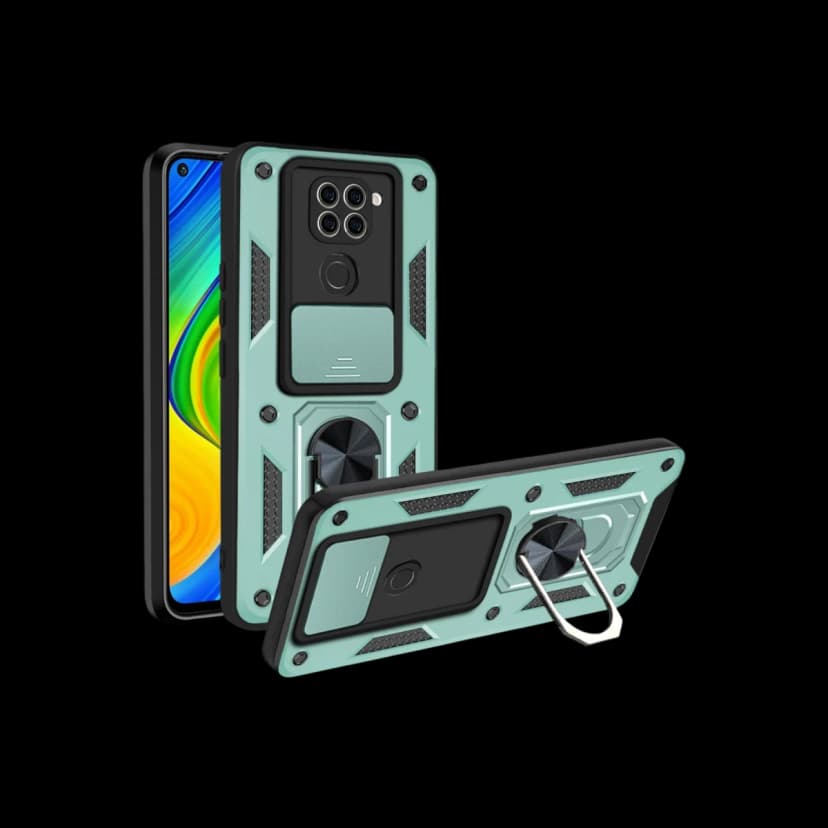 Newface Xiaomi Redmi Note 9 4G Kılıf Pars Lens Yüzüklü Silikon - Yeşil